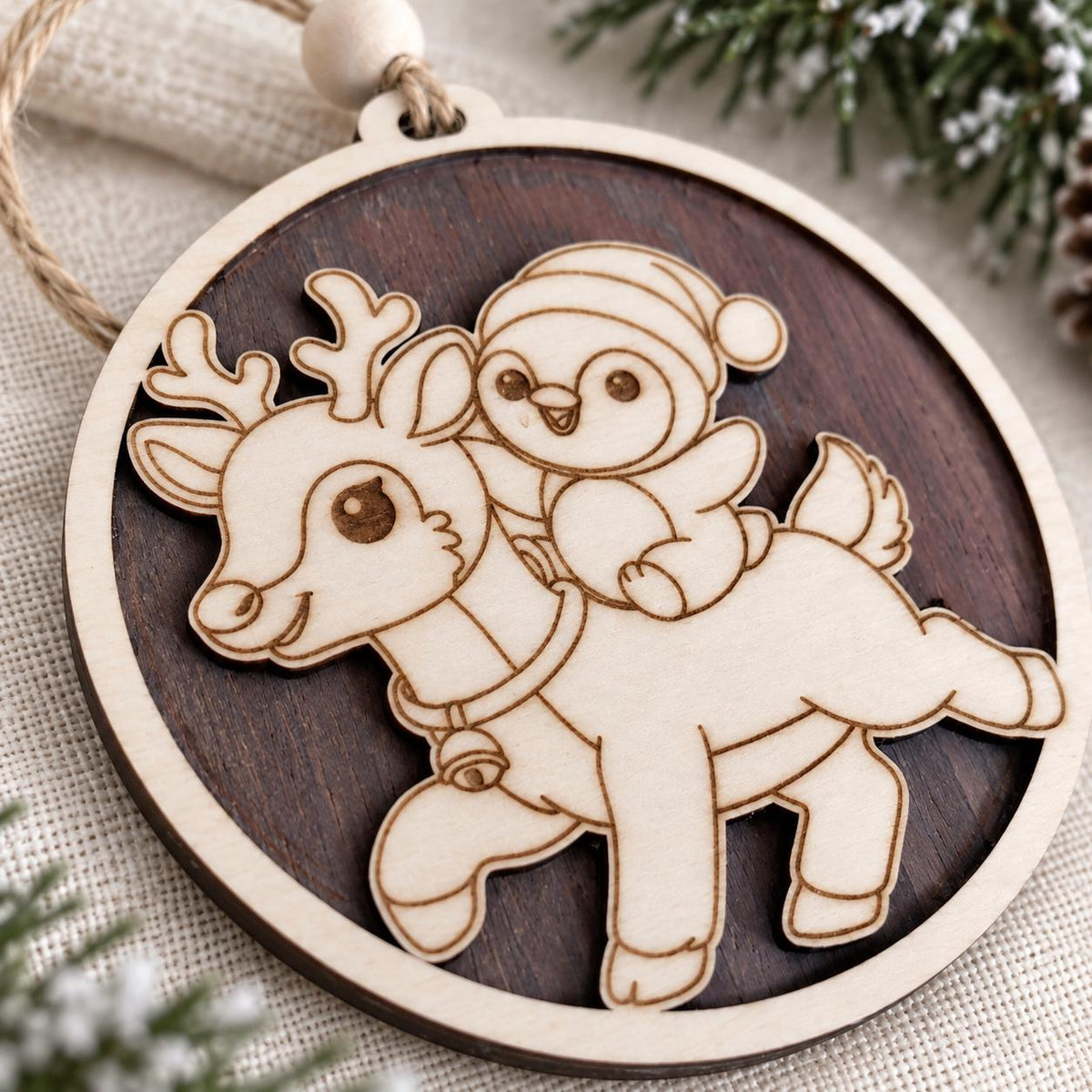 Personalized Wooden Christmas Ornament, Custom Name Reindeer Penguin Bauble, Laser Engraved Wood Tree Decoration, Kids Xmas Gift, Keepsake - product photo 6