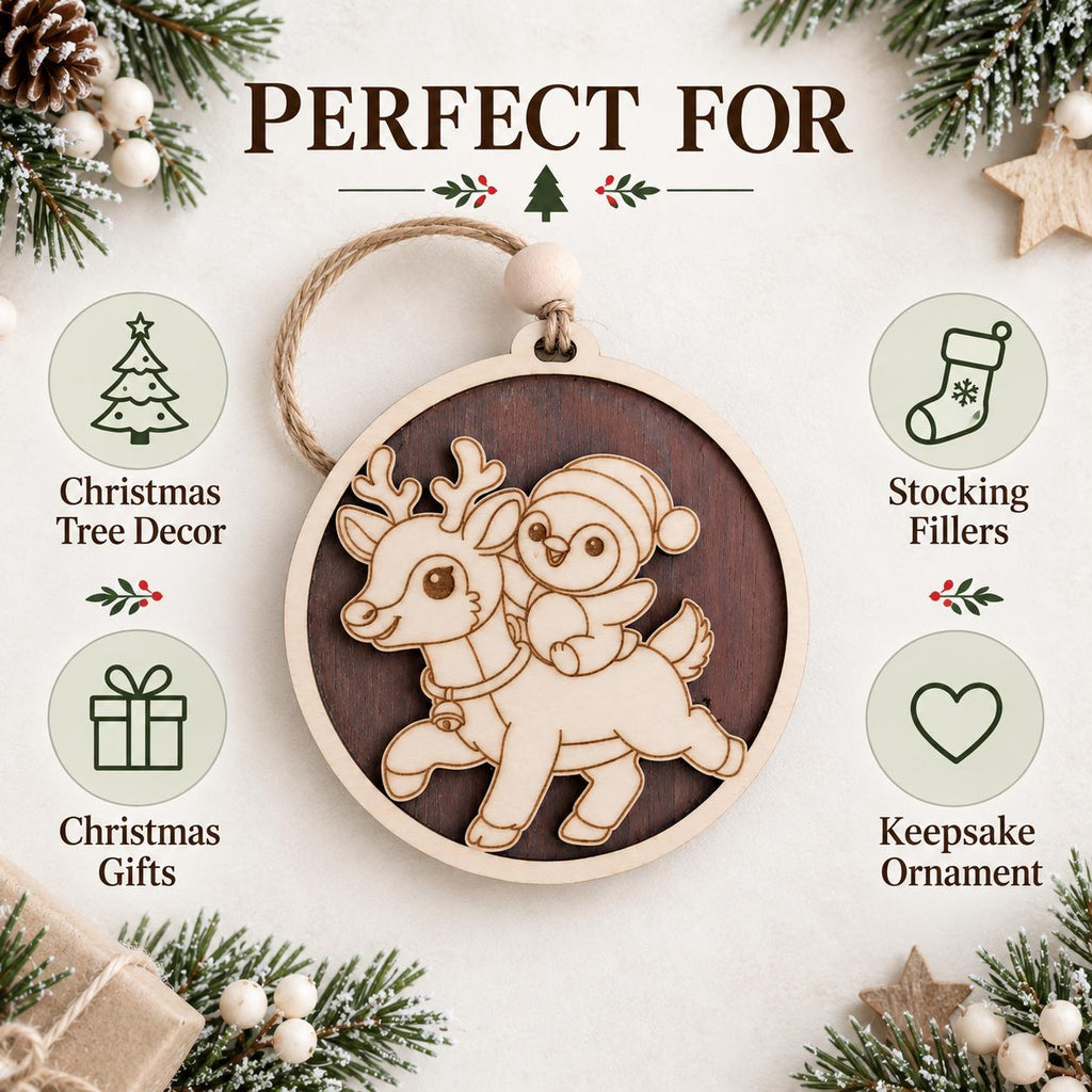 Personalized Wooden Christmas Ornament, Custom Name Reindeer Penguin Bauble, Laser Engraved Wood Tree Decoration, Kids Xmas Gift, Keepsake - product photo 8