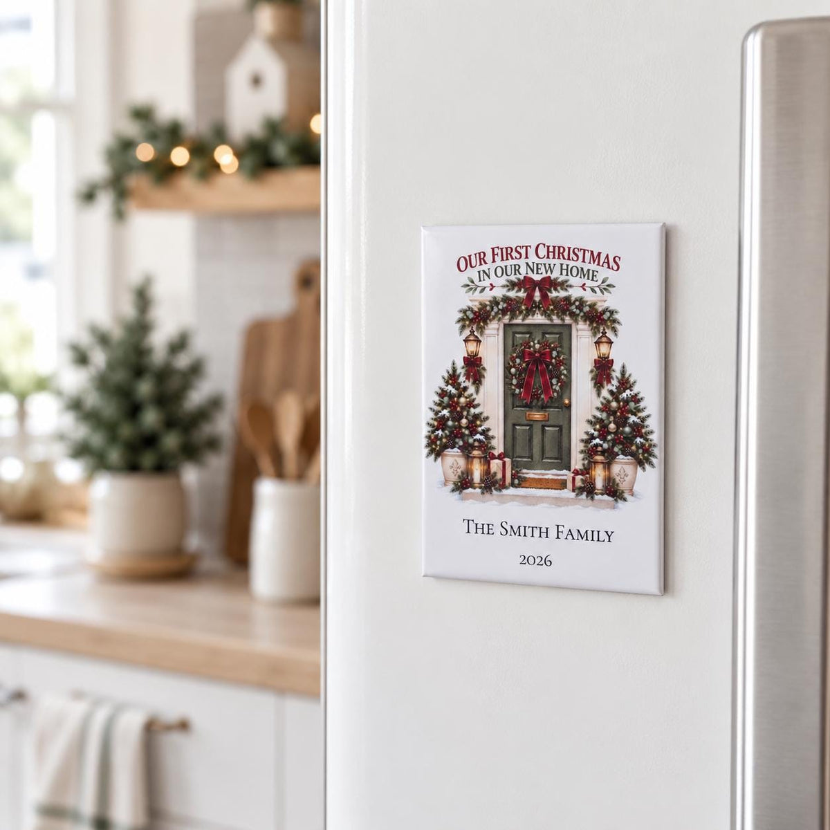 Personalized First Christmas In Our New Home Magnet, Custom Family Name Fridge Magnet, New Home Gift, Housewarming Keepsake - product photo 3