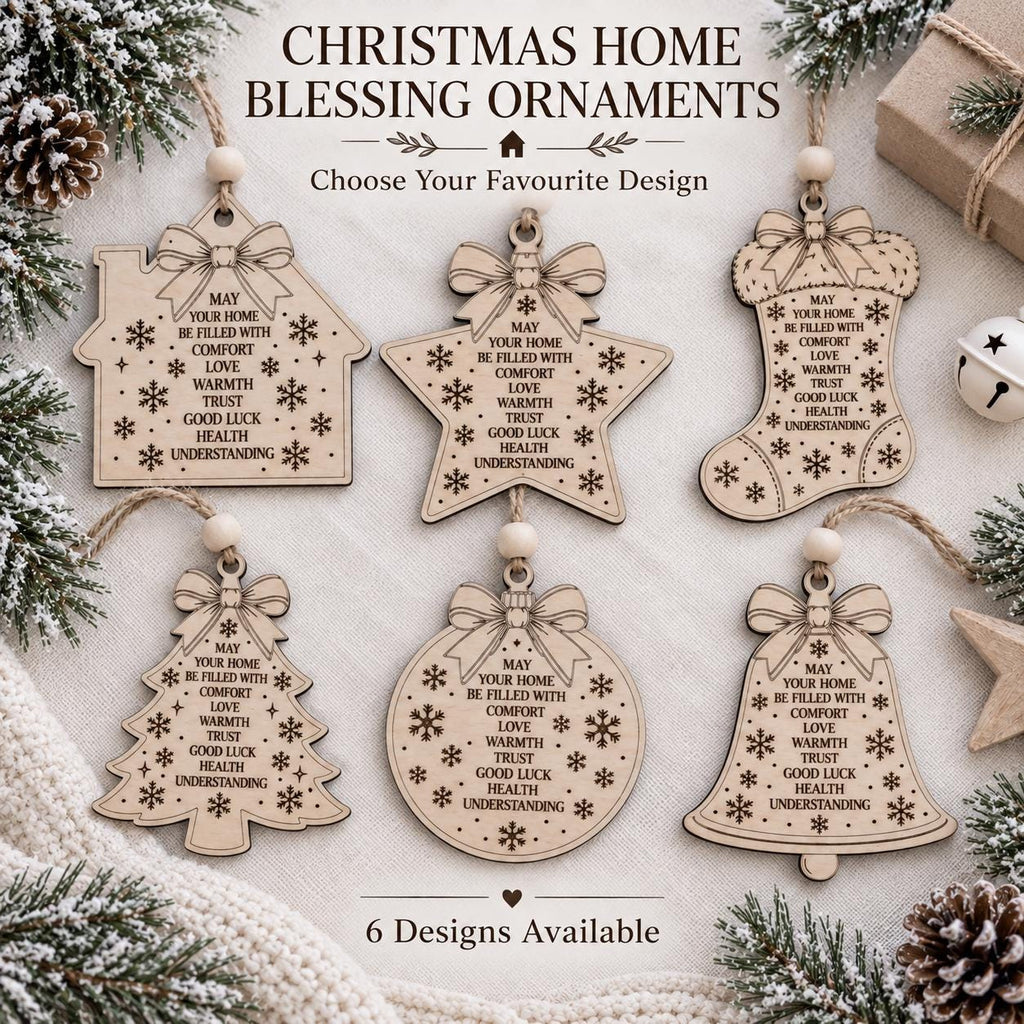 Wooden Christmas Home Blessing Ornament, Engraved Family Blessing Tree Decoration, Rustic Farmhouse Christmas Gift, Housewarming Present