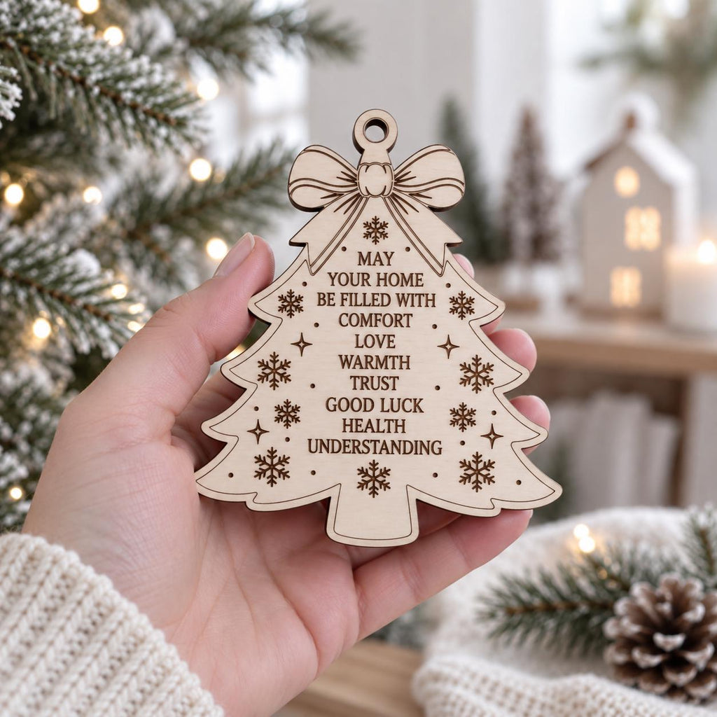 Wooden Christmas Home Blessing Ornament, Engraved Family Blessing Tree Decoration, Rustic Farmhouse Christmas Gift, Housewarming Present - product photo 3