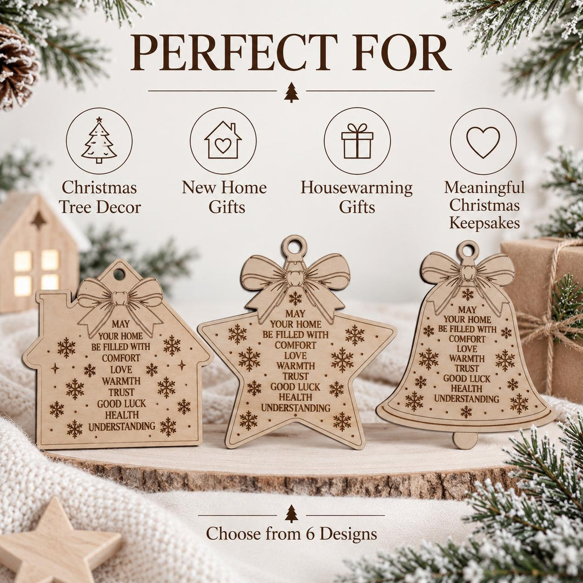 Wooden Christmas Home Blessing Ornament, Engraved Family Blessing Tree Decoration, Rustic Farmhouse Christmas Gift, Housewarming Present - product photo 6