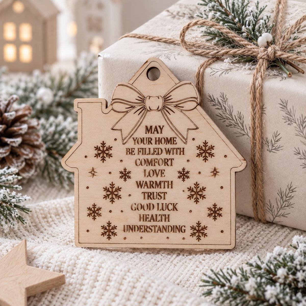 Wooden Christmas Home Blessing Ornament, Engraved Family Blessing Tree Decoration, Rustic Farmhouse Christmas Gift, Housewarming Present - product photo 7