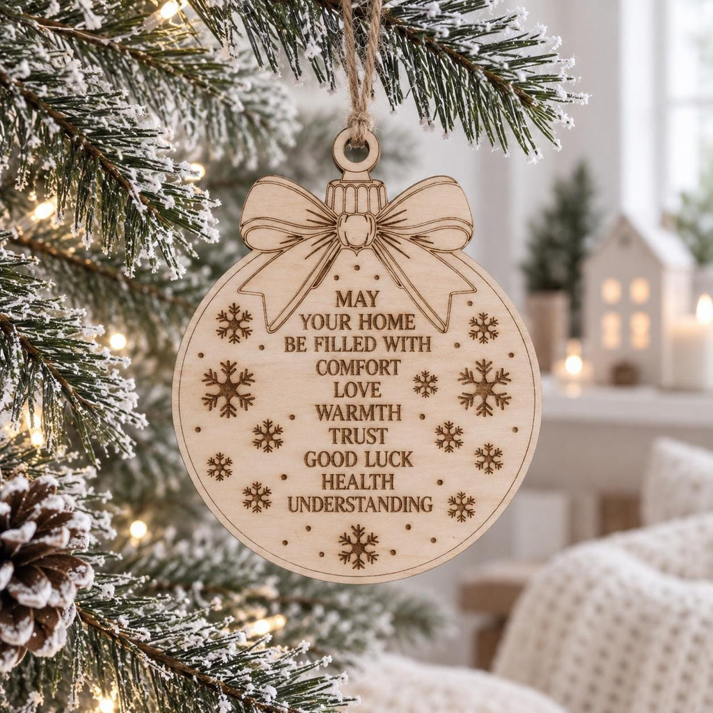 Wooden Christmas Home Blessing Ornament, Engraved Family Blessing Tree Decoration, Rustic Farmhouse Christmas Gift, Housewarming Present - product photo 9