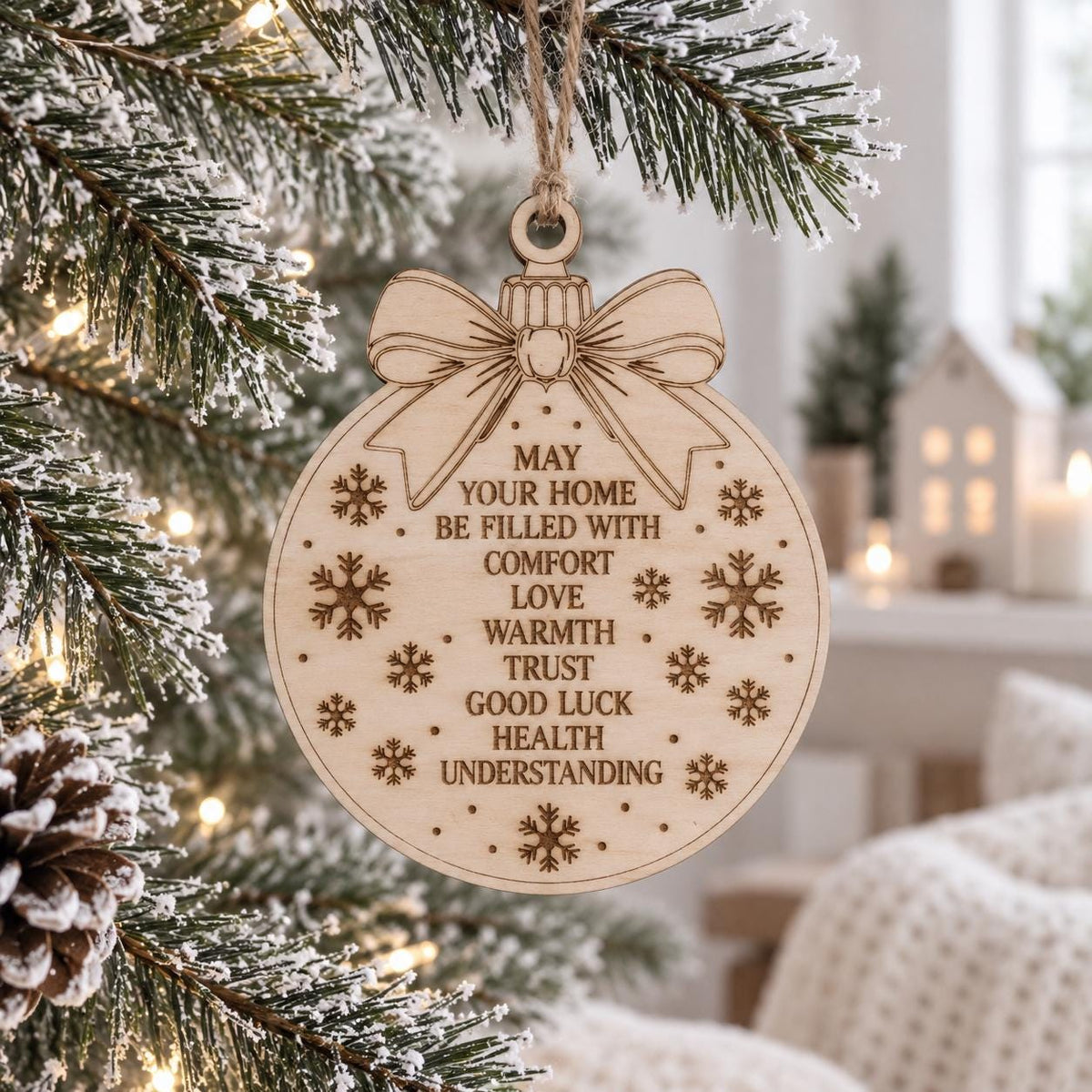Wooden Christmas Home Blessing Ornament, Engraved Family Blessing Tree Decoration, Rustic Farmhouse Christmas Gift, Housewarming Present - product photo 9