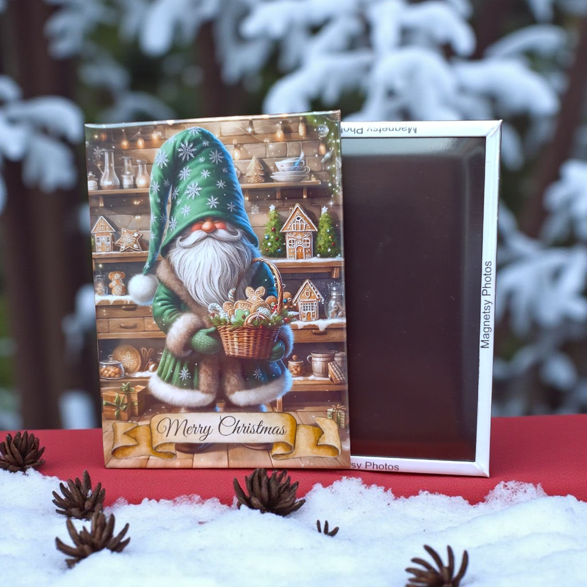 Christmas Gnome Fridge Magnet | Festive Merry Christmas Design | Red, Green, Blue & Yellow Gnomes | Handmade in the UK