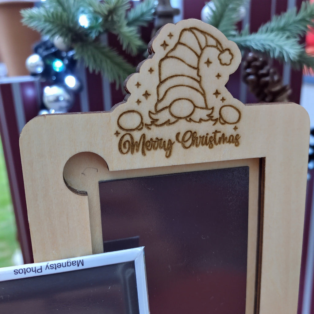 Engraved wooden photo frame magnet – laser-cut natural wood gift by CraftRay Gifts