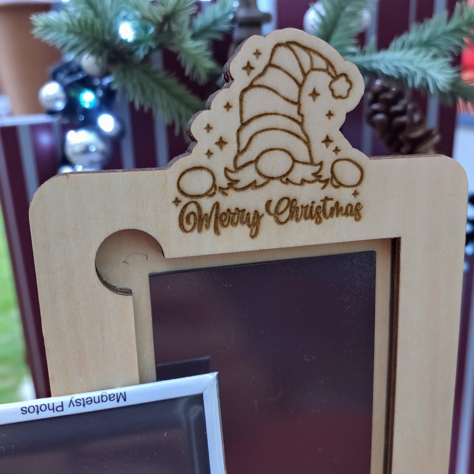 Engraved wooden photo frame magnet – laser-cut natural wood gift by CraftRay Gifts