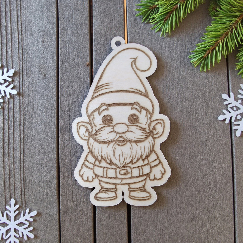 Santa Claus wooden decoration, engraved Christmas ornament with round belly.
