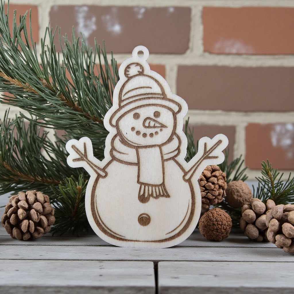 Smiling Santa Claus wooden ornament, engraved festive decoration.