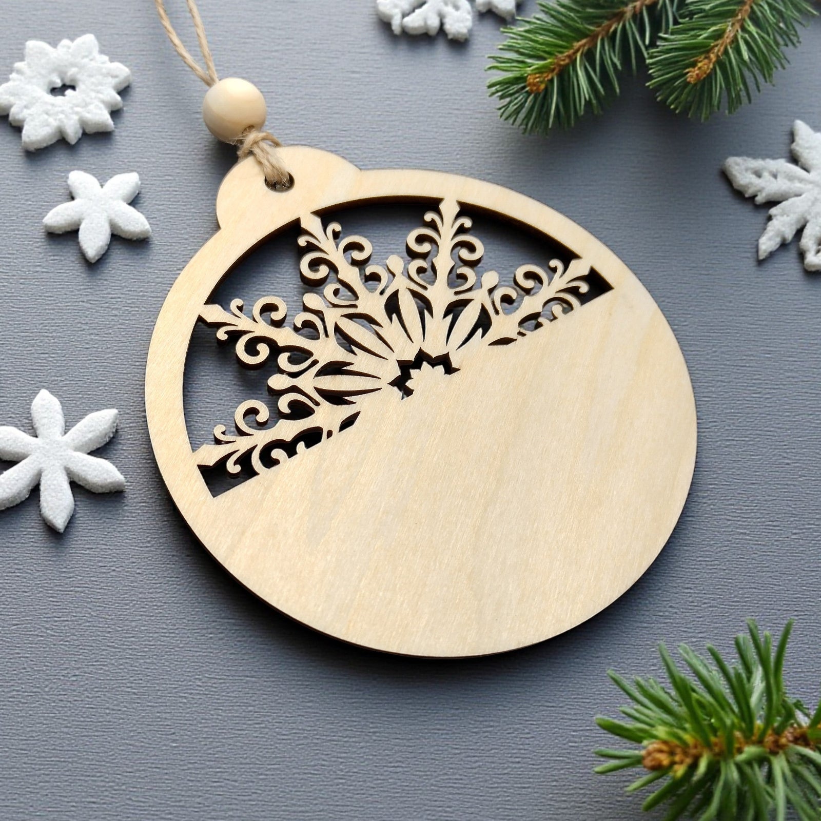 Natural wood Christmas decoration with snowflake cut-out – CraftRay Gifts